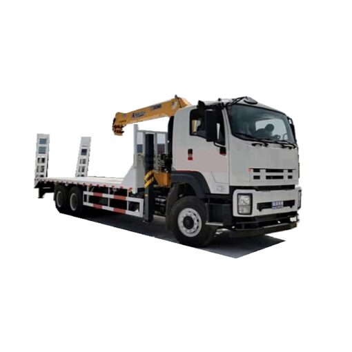 6x4 ISUZU ၂၀ တန် flatbed excavator သယ်ယူပို့ဆောင်ရေးကရိန်းကိုတပ်ဆင်ထားသည်