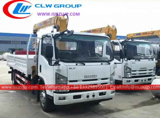 Giao hàng xe tải cẩu ISUZU ELF cabin đôi 3000kg