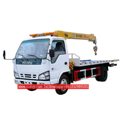 ISUZU NKR 3 tonelada na flatbed wrecker truck na may crane