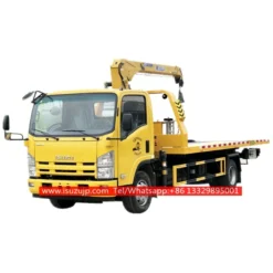 ISUZU NPR 5 ton flatbed tow truck mounted crane