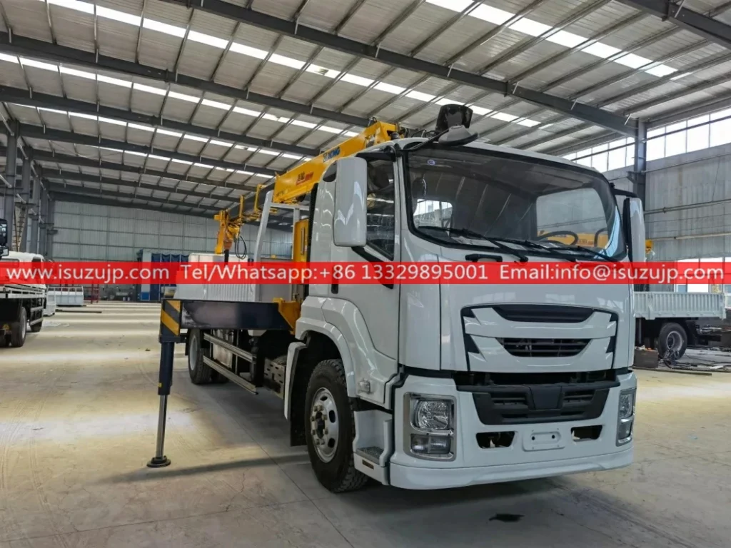 Isuzu 8 tons Knuckle Boom Crane with Auger Drilling Device and two-man basket
